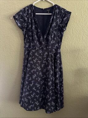 Ann Taylor Navy Floral Wrap-Style Midi Dress